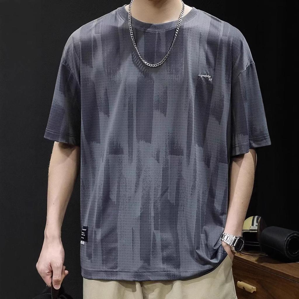 Men's Japanese-Style Gradient Print T-Shirt - Crew Neck, Short Sleeve, Casual, Stylish, Breathable & Quick-Drying