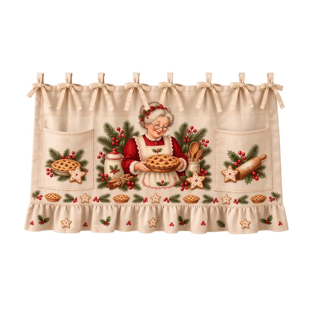 Christmas Kitchen Tie- Half with Oven Cover for Holiday Baking and Cooking, 60 45