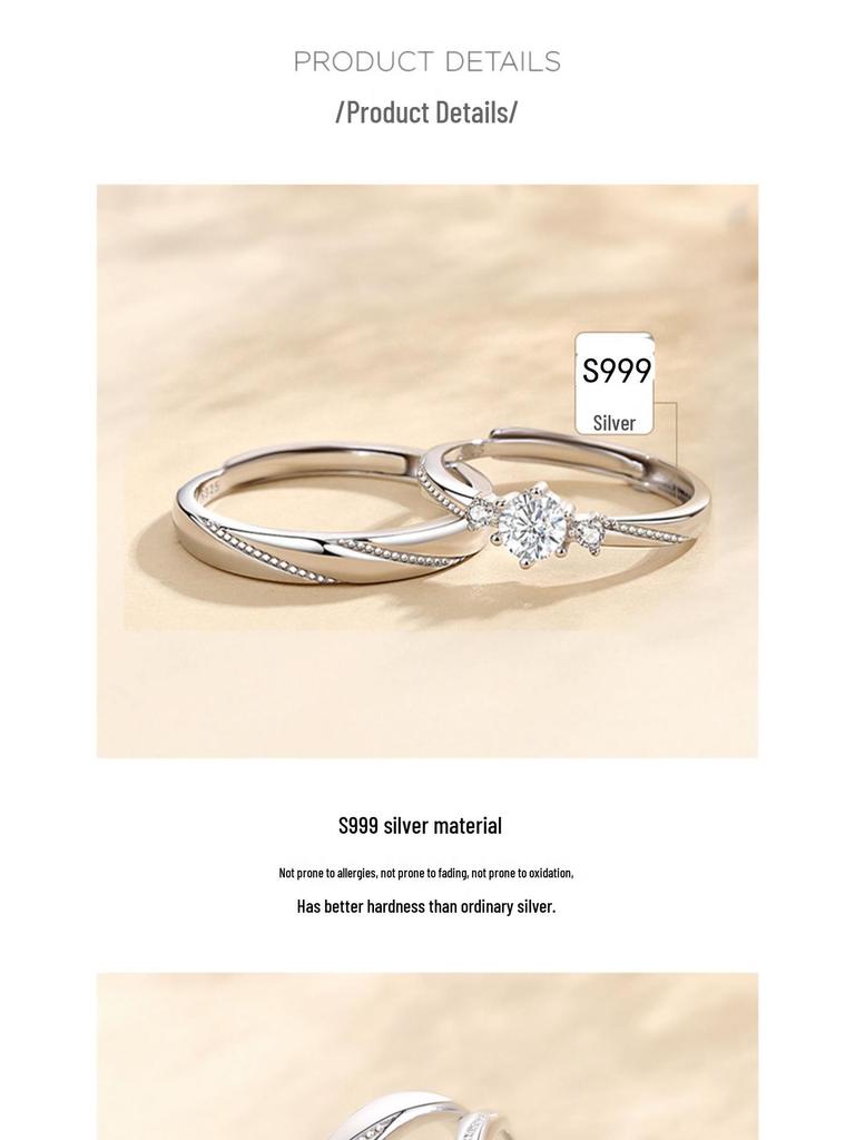 Adjustable S999 Silver Couple Rings - Light Luxury Qixi Valentine's Day Gift