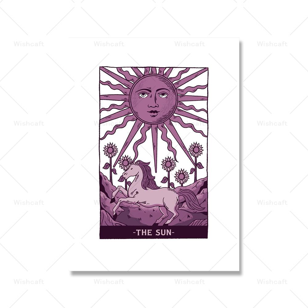 The Alien Sun Tarot Card Poster and Print Vinatge Moon Cat Canvas Painting Abstract Pictures Kids Room Home Decor