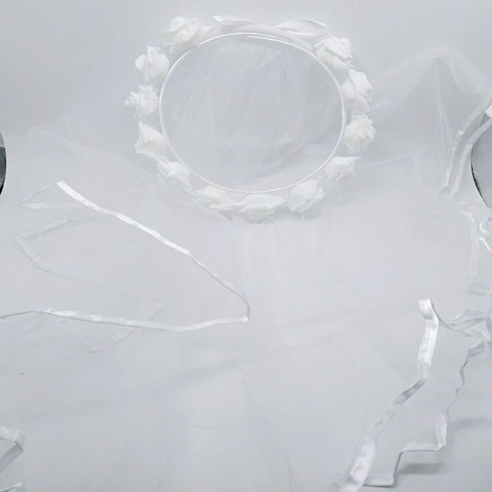Puffy Exquisite Wedding Photo Artificial Flower Wreath Headband Bridal Veil Lace Up Party Accessory