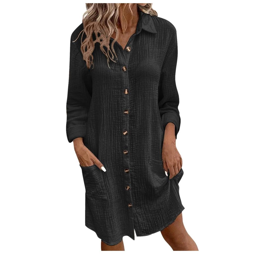 13/5000 Women's Fashionable V-neck Loose Long-sleeved Dress