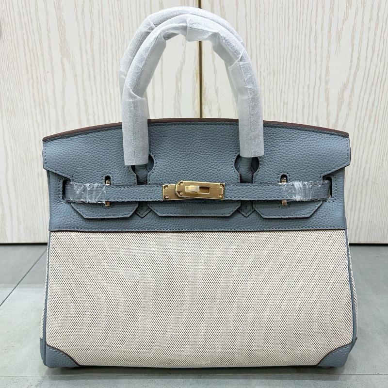 New Cowhide Canvas Platinum Bag Leather Casual Splicing Contrasting Bag Large Capacity Portable Shoulder Messenger Bag