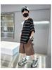 Boys' Summer Outfit Set 2026 New Item, Mid Size Children's Summer Boys' Thin Short Sleeved Children's Sports Striped Top, Trendy