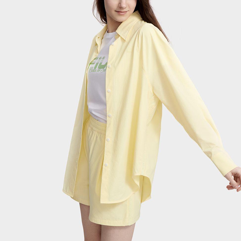 FILA Solid Color Woven Embroidered Business Long Sleeve Shirt Women shirts Duckling-Yellow F11W327404F-YE