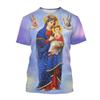Camiseta Mãe de Deus Virgem Maria Moda Masculina Manga Curta Estampa 3D Camiseta Cristã Tendência Casual Verão Tops Confortáveis
