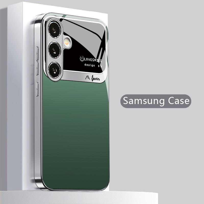 Green Frame Pure Color Pattern 2D Phone Case for Samsung S26 S25 S24 S23 S22 S21 S20 A56 A36 A16 - Glass Protective Cover