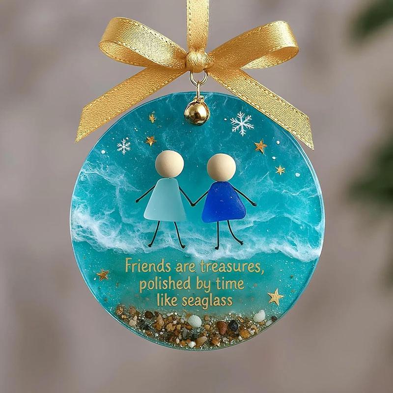 1/2Pcs Sea Glass Friendship Keepsake Decor, Sea Glass Friendship Hanging Ornaments for Tree Decorations, Timeless Friendships Gifts for Best Friends