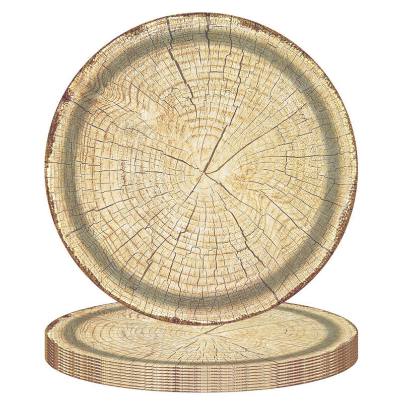 Natural Wood Grain Paper Plate Western Barn Themed Birthday Wedding Party Vintage Farmhouse Style Table Decor Supplies