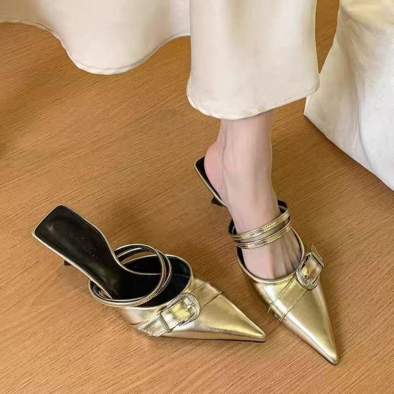 Muse pointed half slippers women wear summer new belt buckle bag head cool slippers high heels women