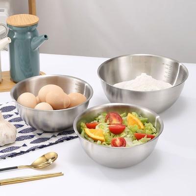 Stainless Steel Salad Bowl With Measurement Marks - Multi-Functional Vegetable Mixing Soup Basin