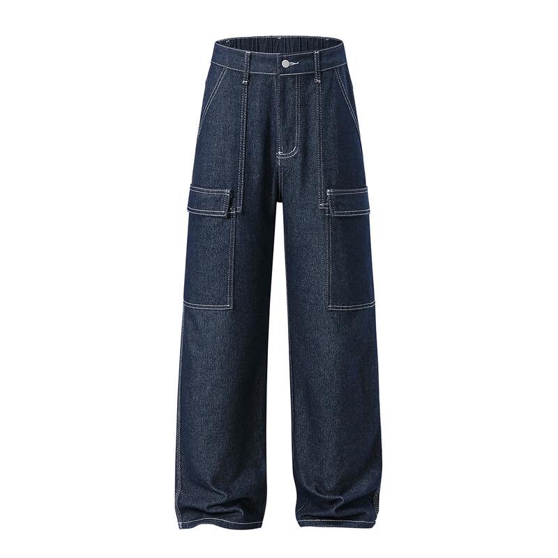 Unisex Loose Wide-Leg Multi-Pocket Denim Workwear Jeans