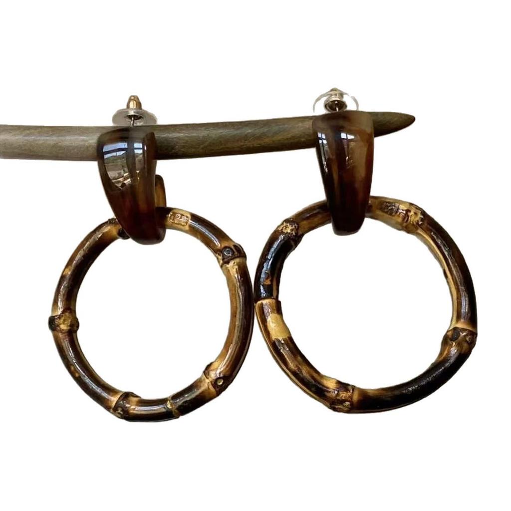 Vintage Ethnic Silver Needle Diamond Inlaid Round Flower Acrylic Resin Stud Earrings for Women