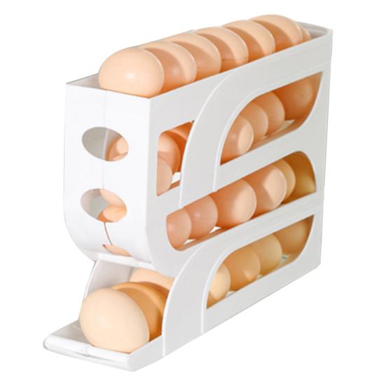 Fridge Side Door Slide Egg Rack Rolling Four Tiers Automatic Stoarge Large Capacity 30