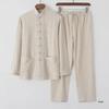Men's Retro Chinese Style Cotton-Linen Long-Sleeve Tang Suit Hanfu Tai Chi Zen Top
