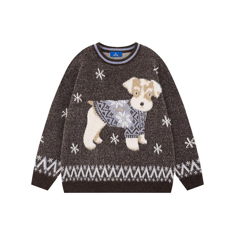 

Unisex Lazy Style Jacquard Dog Sweater: Autumn/Winter Loose Round Neck Knitwear One Size 85-130 Jin