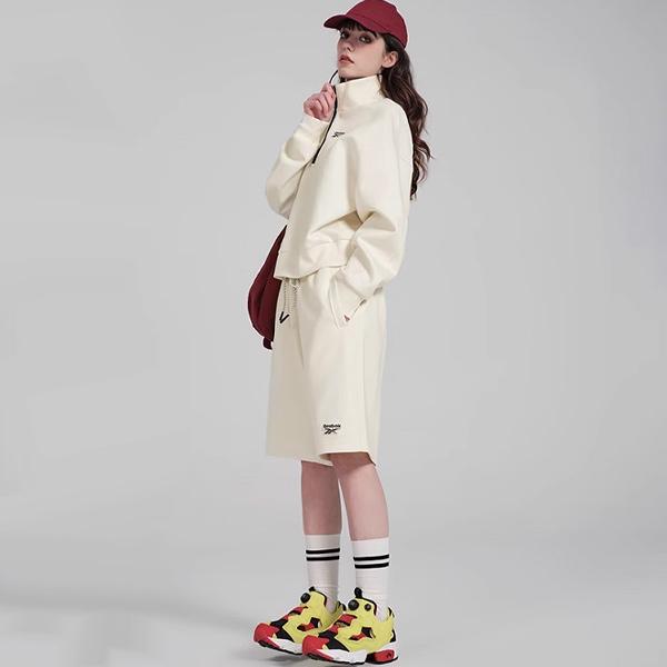 Reebok Solid Color Lace-Up Knitted Casual Shorts Unisex shorts White 24SRC607UGW2