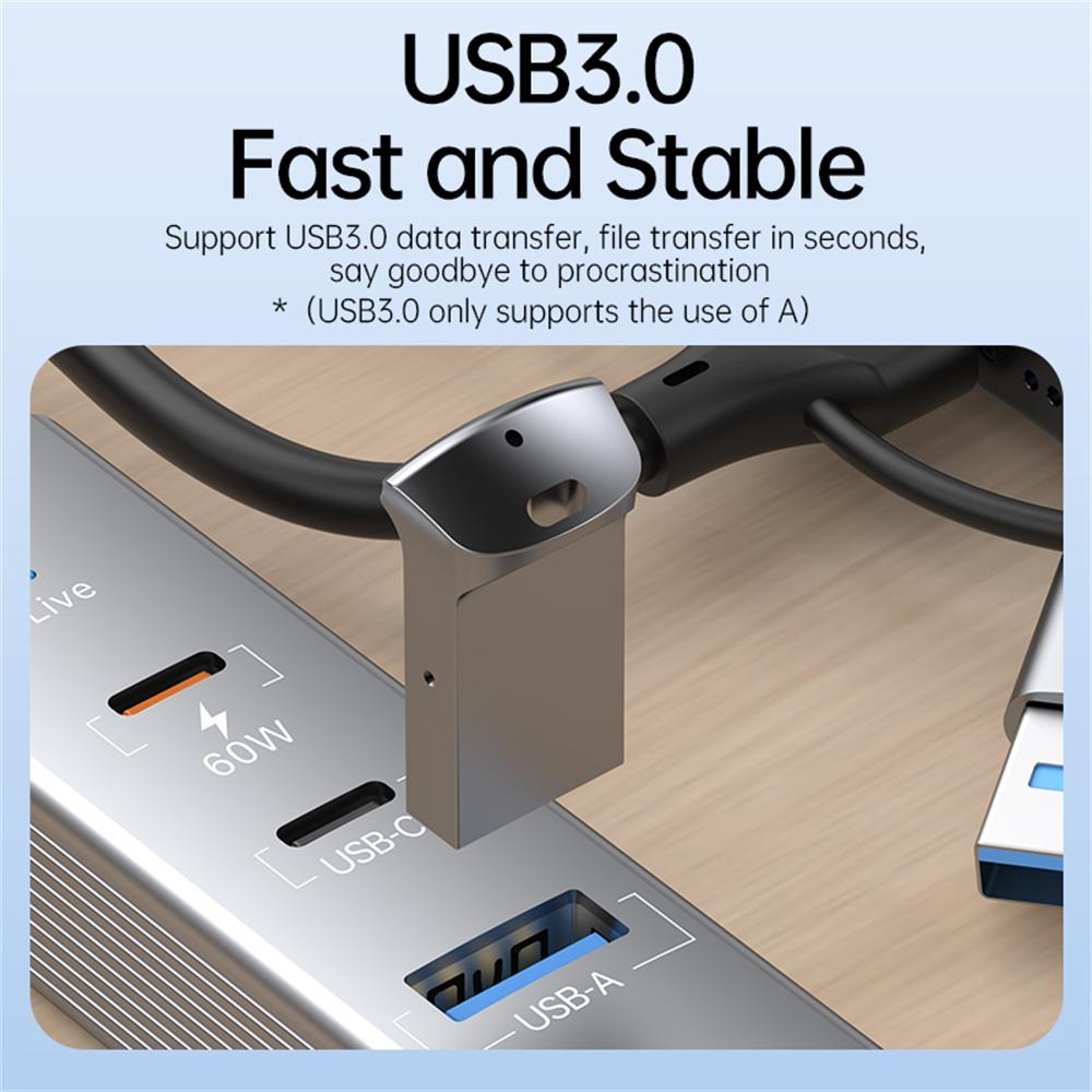 PD 60W 4 In 1 Hub Adapter iP/USB/Type-C Converter with Gigabit Ethernet/Digital Audio/Data Transfer for Laptops/PCs/Tablets/Phones