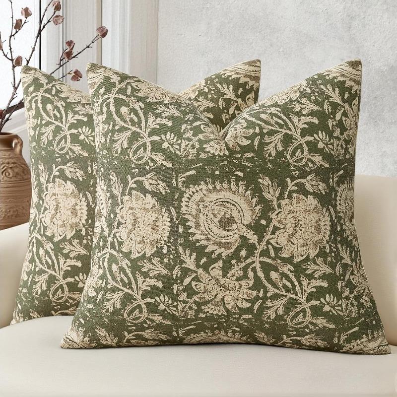 pc Boho Block Print Floral Pillow Cover D DoubleSided Print Polyester Cushion Case for Home Car Interior Farmhouse Sofa Bedro