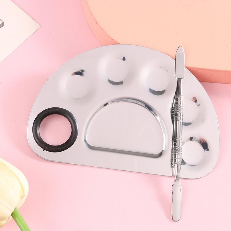 Mezclador de Maquillaje de Acero Inoxidable Placa Mezcladora para Uñas Paleta Mezcladora de Base y Sombras de Ojos con Varilla Espátula Herramientas de Belleza