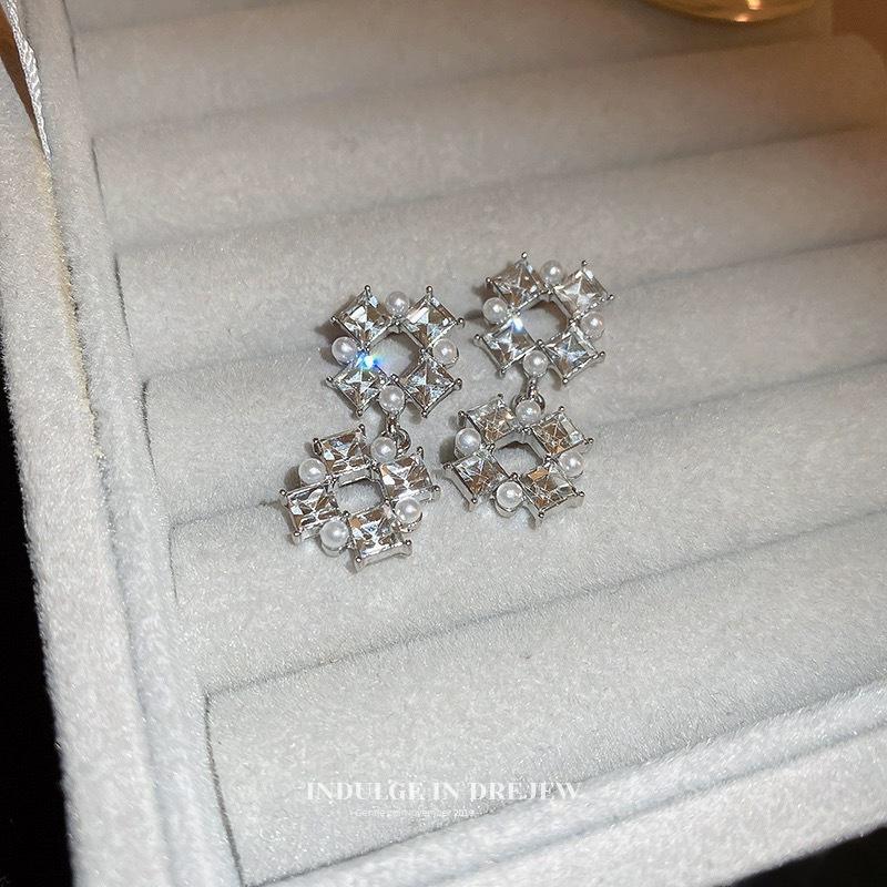 Ear Stud Inlaid Square Zirconia Earrings Jewelry Lady Engagement Earrings Accessories Gift