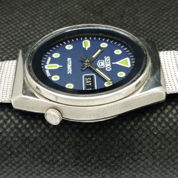 USED VINTAGE SEIKO 5 AUTOMATIC 6309A JAPAN MENS D/D BLUE WATCH 595a-a312343-2