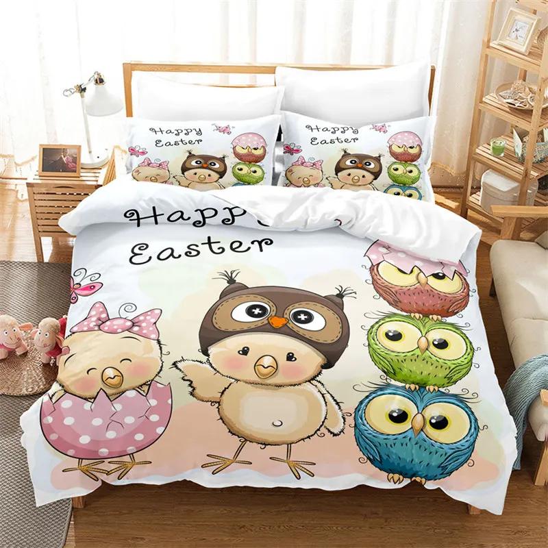 Cartoon Owl Duvet Cover Set Fashion Cute Animal Bedding Set Soft Microfiber Print Comforter Cover Decorative Kids Children Room
