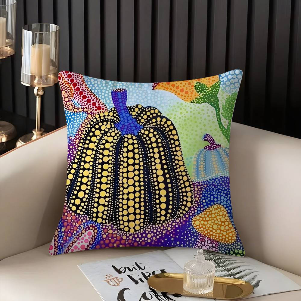 Yayoi Kusama Abstract Art Pumpkin Pillow Case Home Dorm Chair Back Short Plush Double-sided Printing Nap Time Cushion Cover