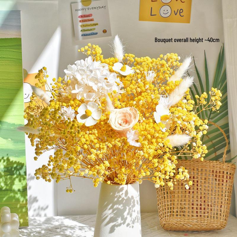 Immortal Rose Dried Bouquet: Eucalyptus, Hydrangea, Crystal Grass, and Baby's Breath for Home or Bedroom Decoration