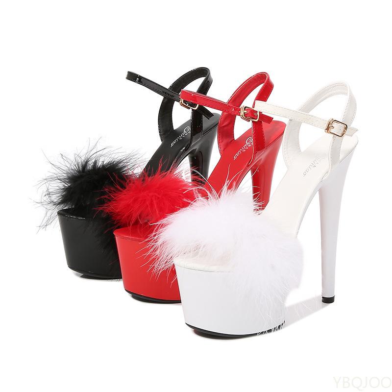 Босоножки на высоком каблуке с перьями страуса — фото 6