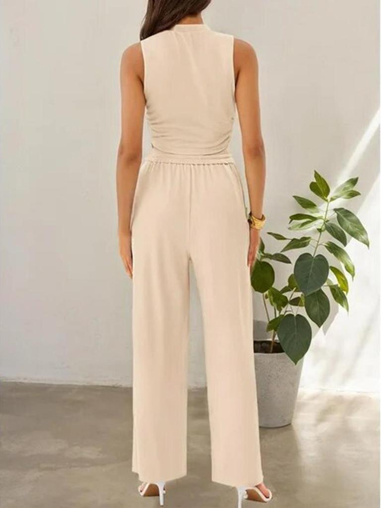 2026 Women's Knit Casual Two-Piece Set: Short Tank Top & Wide-Leg Sports Pants