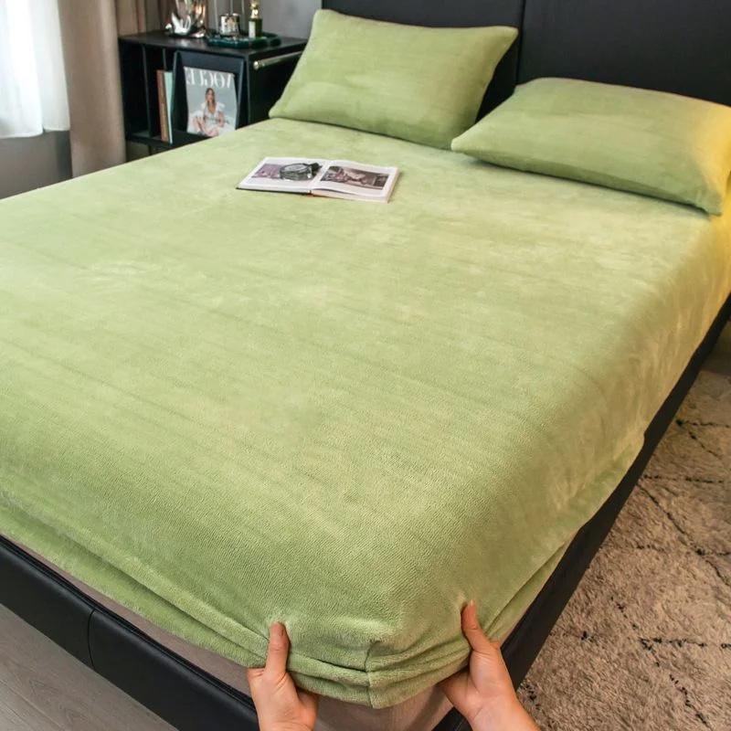 Yumuşak Sıcak Peluş Fitted Sheet Elastik Yatak Örtüsü Kabarık Mercan Polar Yatak Örtüsü Kış Çift Lüks Çift Kişilik Yatak Örtüsü
