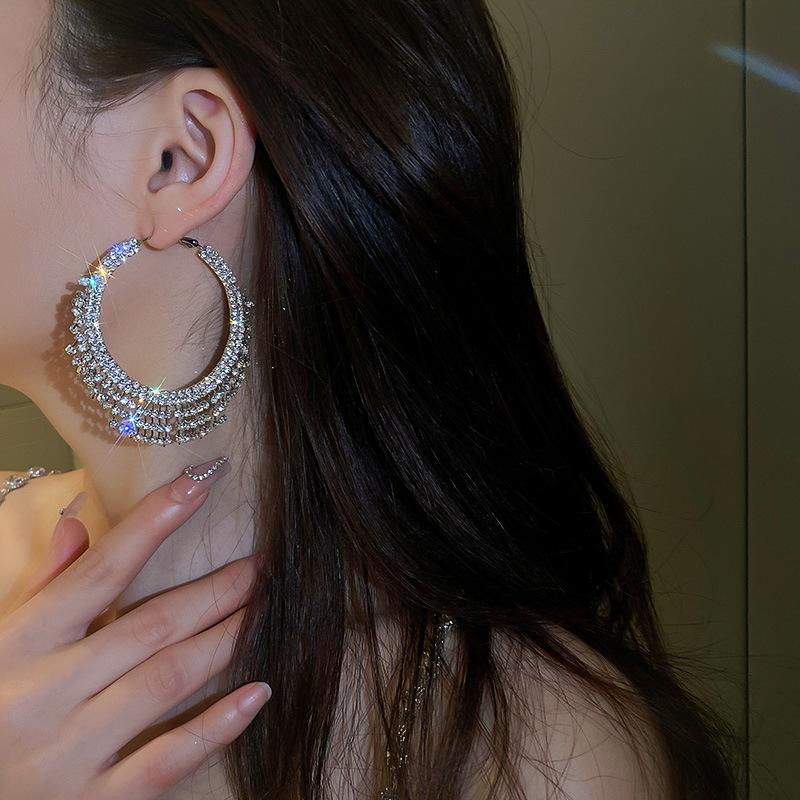 Full Rhinestone Large Hoop Earrings For Women Exaggerate Shiny Crystal Big Circle Earings Party Jewelry
