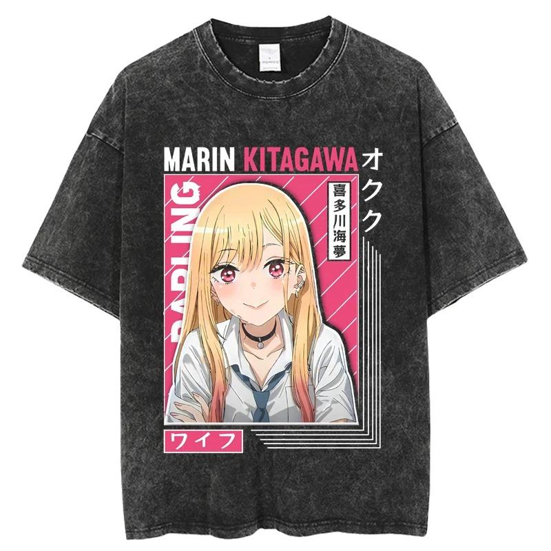 My Dress-Up Darling Marin & Wakana Piggyback Scene Vintage Washed Anime T-Shirt, Unisex Romantic Comedy Anime Fan Streetwear Tee, 100% Cotton
