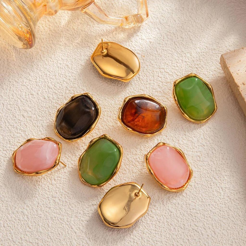 SHIXIN 2026 Irregular Resin Stainless Steel Earring 18K Gold Plated Texture Statement Stud Ear Women Everyday Party Wear Jewelry