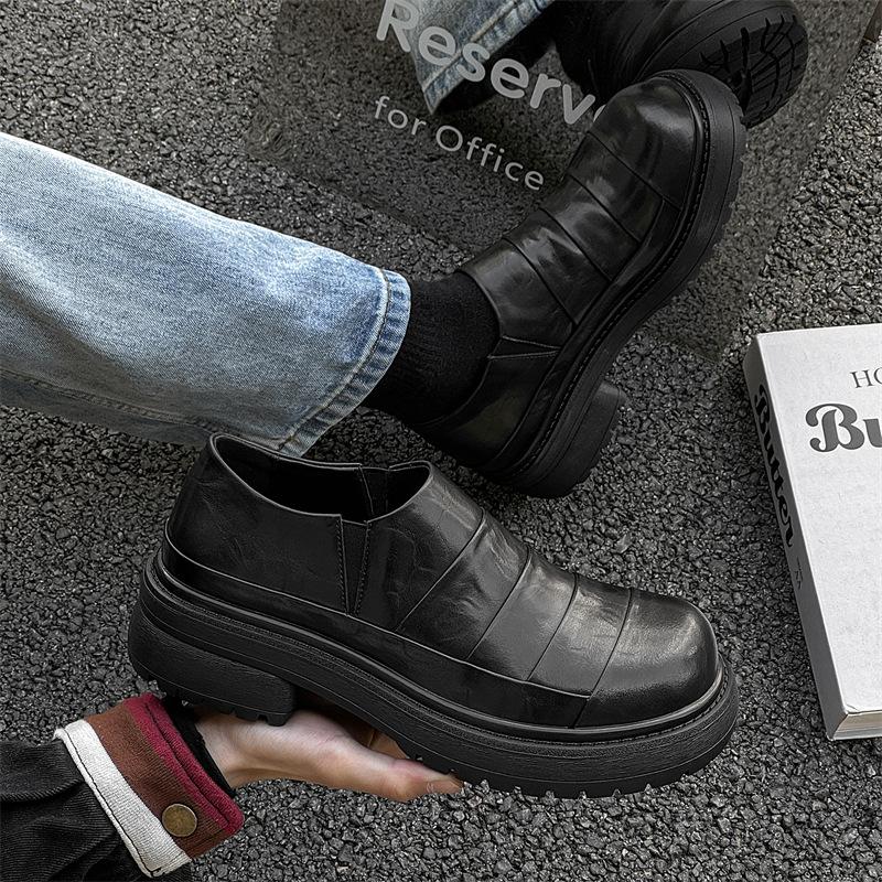 

Casual leather shoes new big head derby shoes men s foot lazy loafers versatile commuter one pedal 66674-J 46 чёрный