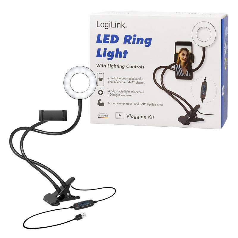 LED ring lamp 8.5 cm clamp holder for smartphone color brightness adjustment USB