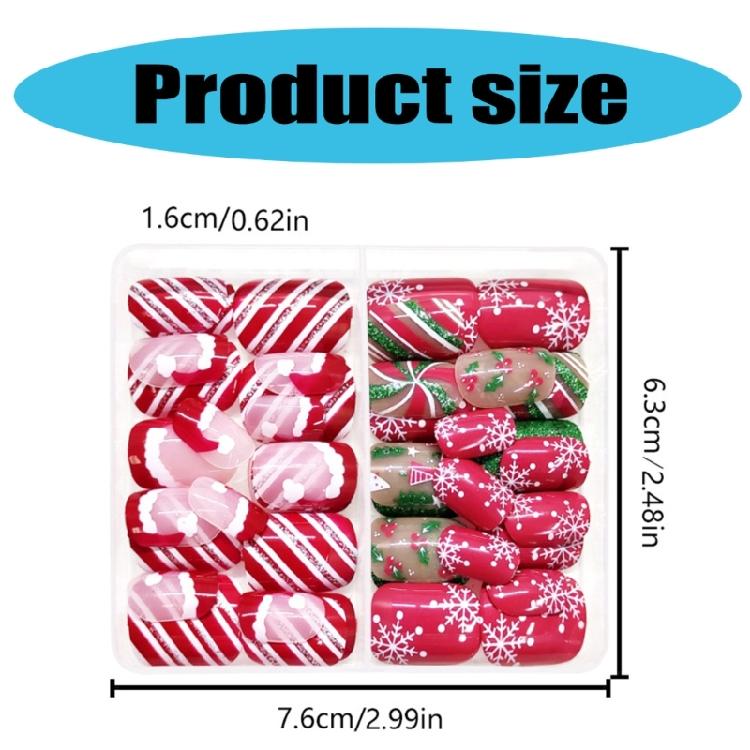 Lines False Nails Short Square Full Cover Stick On Nails Christmas Press On Nails Manicures Supplies