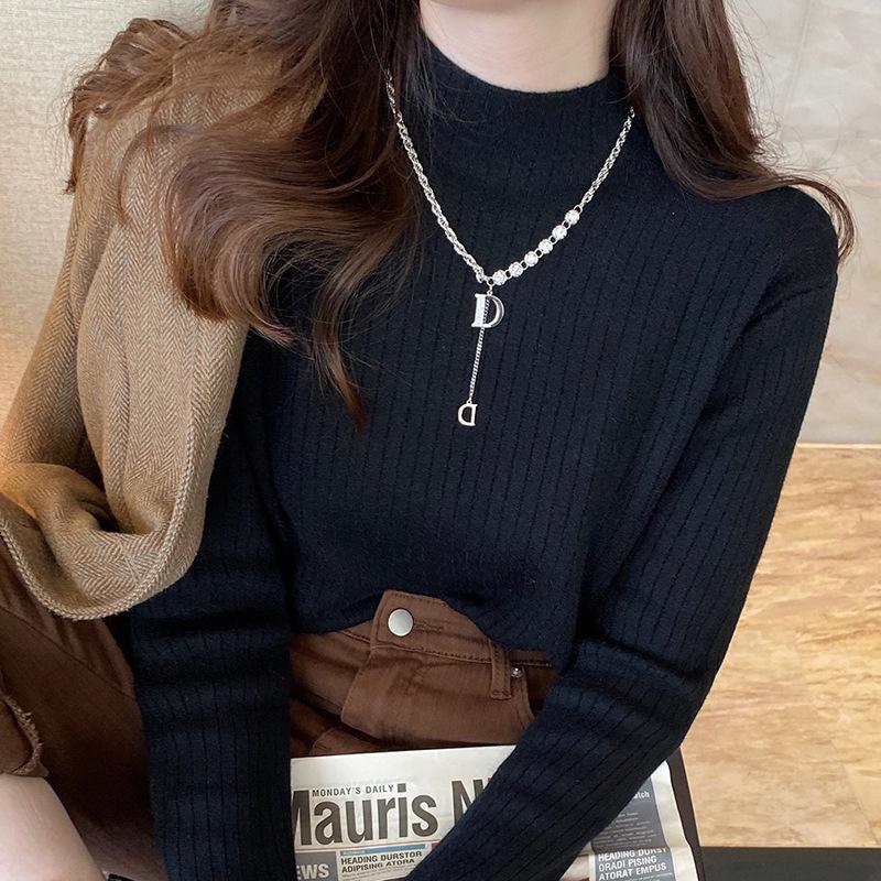 Women's Beige Pluse Velvet Knit Turtleneck Ladies Korean Sexy Underwear Warm Winter Clothes Pullovers Sweater For Women