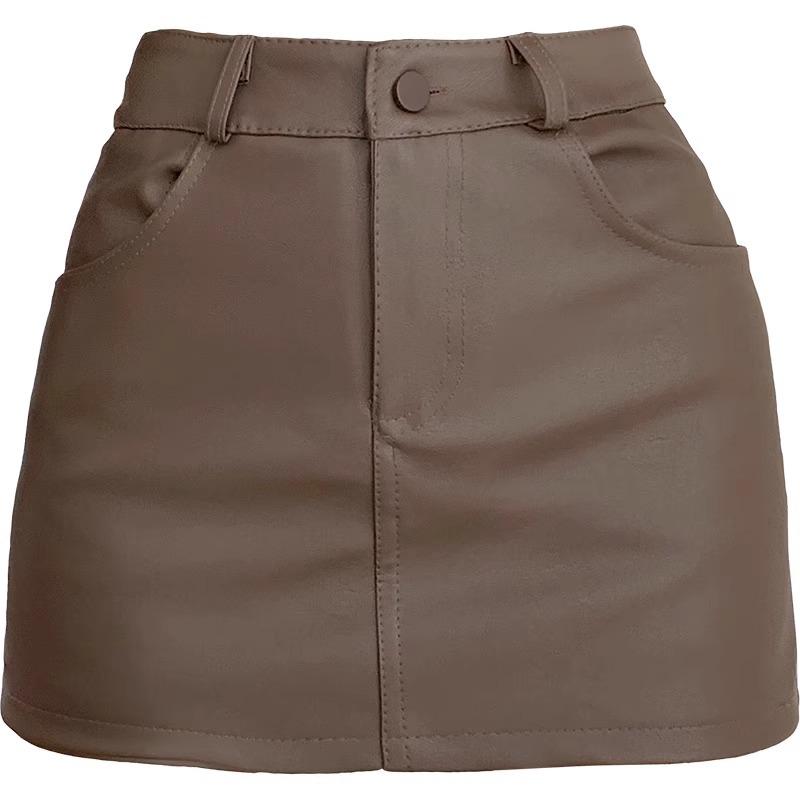 PU Leather High Waist A-Line Skirt - Plus Size, Korean Style, Autumn/Winter Women's Fashion, Hot Girl Trendy Slimming Wrap Midi Skirt