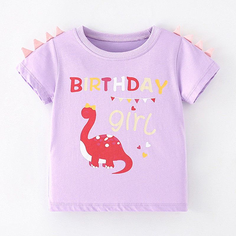 Foreign Trade Children's Clothing Short-Sleeved T-Shirt 2024 Summer New Style Baby Purple 3D Dinosaur T-Shirt Girls' Top 6