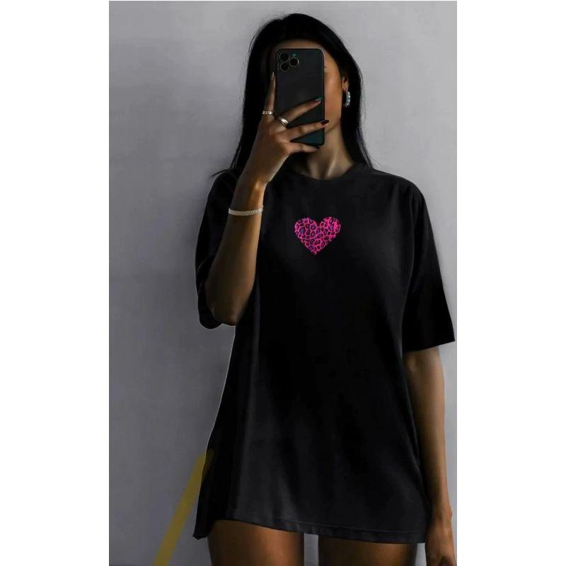 Fashion Wind New Arrival Loose Casual Heart Printing Cotton T-shirt Loose Printed Cotton T-shirt