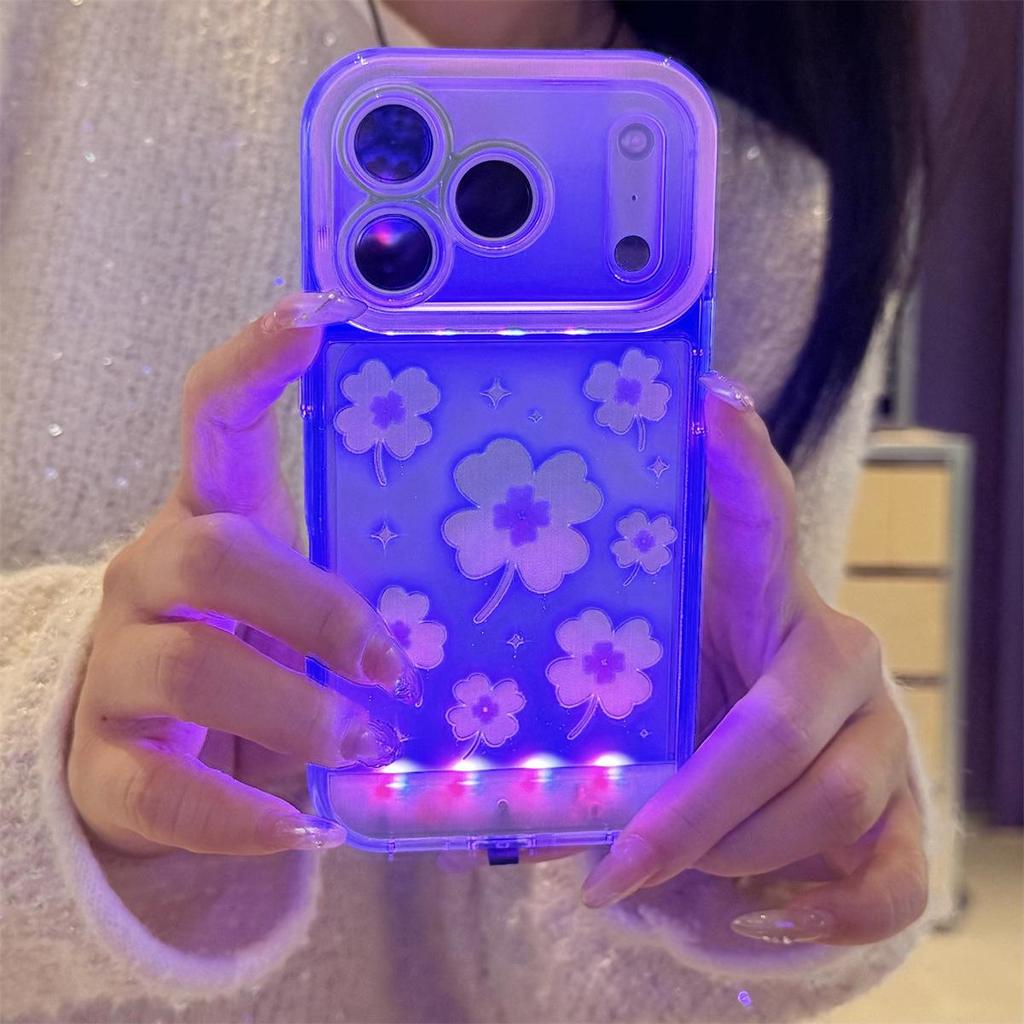 Strawberry Clover Flashing Phone Case for iPhone 14/13/12/11/15/16/17 PROMAX