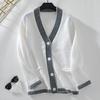 Vintage Autumn Winter Knitwear Cardigan Loose Long Sleeve V Neck Solid Color Sweater Top