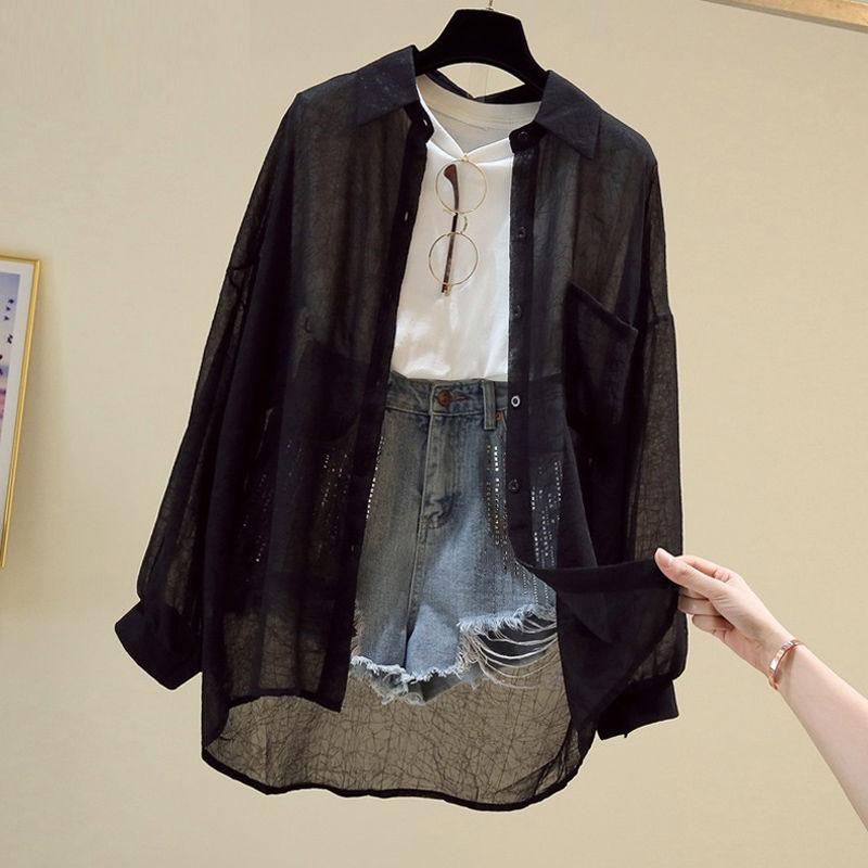 Summer Womens Thin Cardigan Hollow Out Korean Style Loose Long Sleeve Chiffon Shirt Jacket Casual Outwear