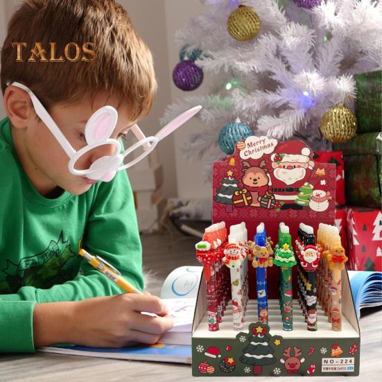 36 ks Vánoční gelová pera 0,5mm hrot Modrá smazatelná inkoustová pera Sváteční vzorovaná smazatelná stiskací pera pro školní kancelářské psací potřeby