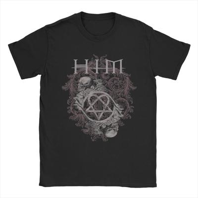 Ville Valo HIM Διπλή Νεκροκεφαλή σε Καφέ Ανδρικά T-Shirt Καταπληκτικό 100% Βαμβακερό Μπλουζάκι Κοντομάνικο T-Shirt με Στρογγυλή Λαιμόκοψη Δώρο Ρούχα