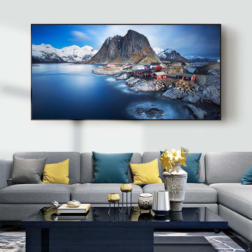 Landscape oil painting beautiful mountain lakeside town art canvas painting living room corridor office home decoration mural No Frame
