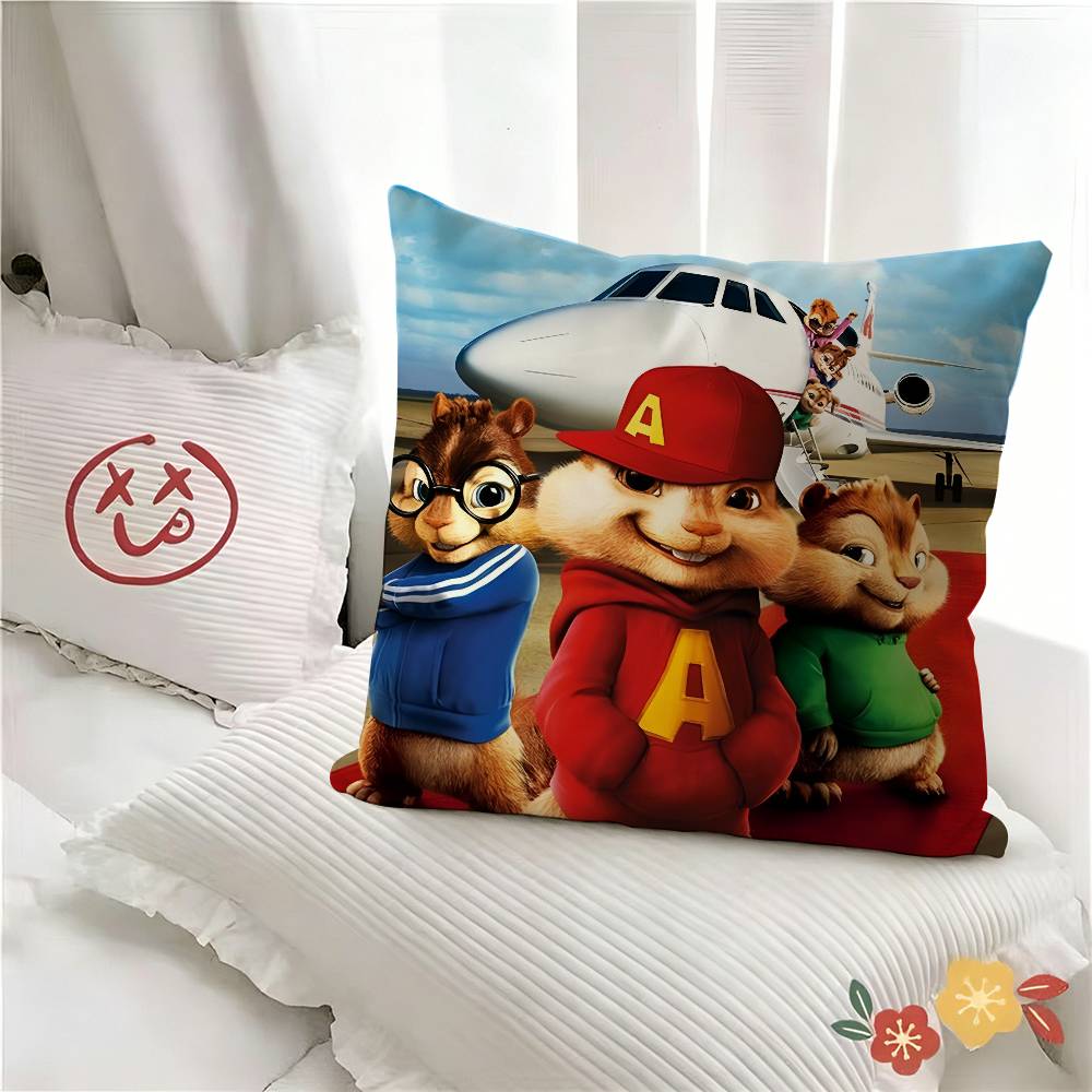 Federa Cuscino Cartone Animato Alvin e i Chipmunks Moda Quadrata Federa Camera da Letto Divano Stanza Decorazione Ins Tempo Libero