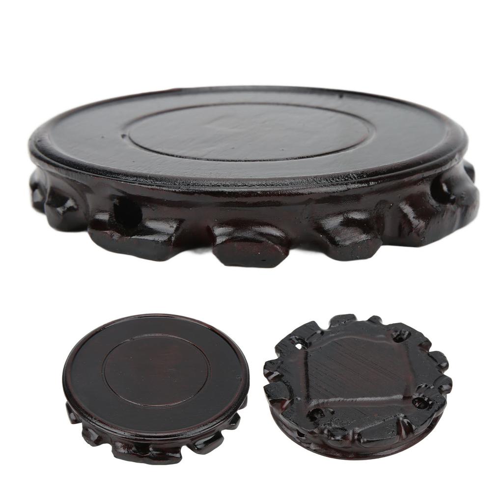 Round Wooden Base Multifunctional Retro Carving Elegant Wooden Display Stand for Home Decoration Gift